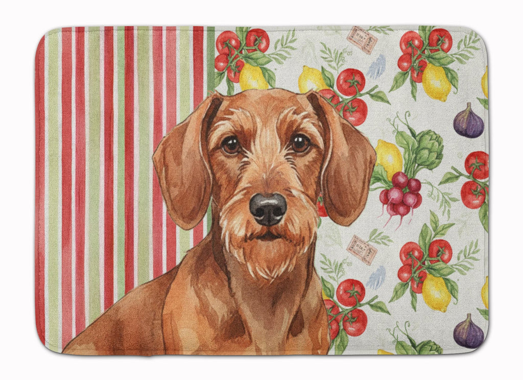 Wirehaired Red Dachshund Vegetables Memory Foam Kitchen Mat Machine Washable Anti-Fatigue Cushion Comfort Bath or Kitchen Rug