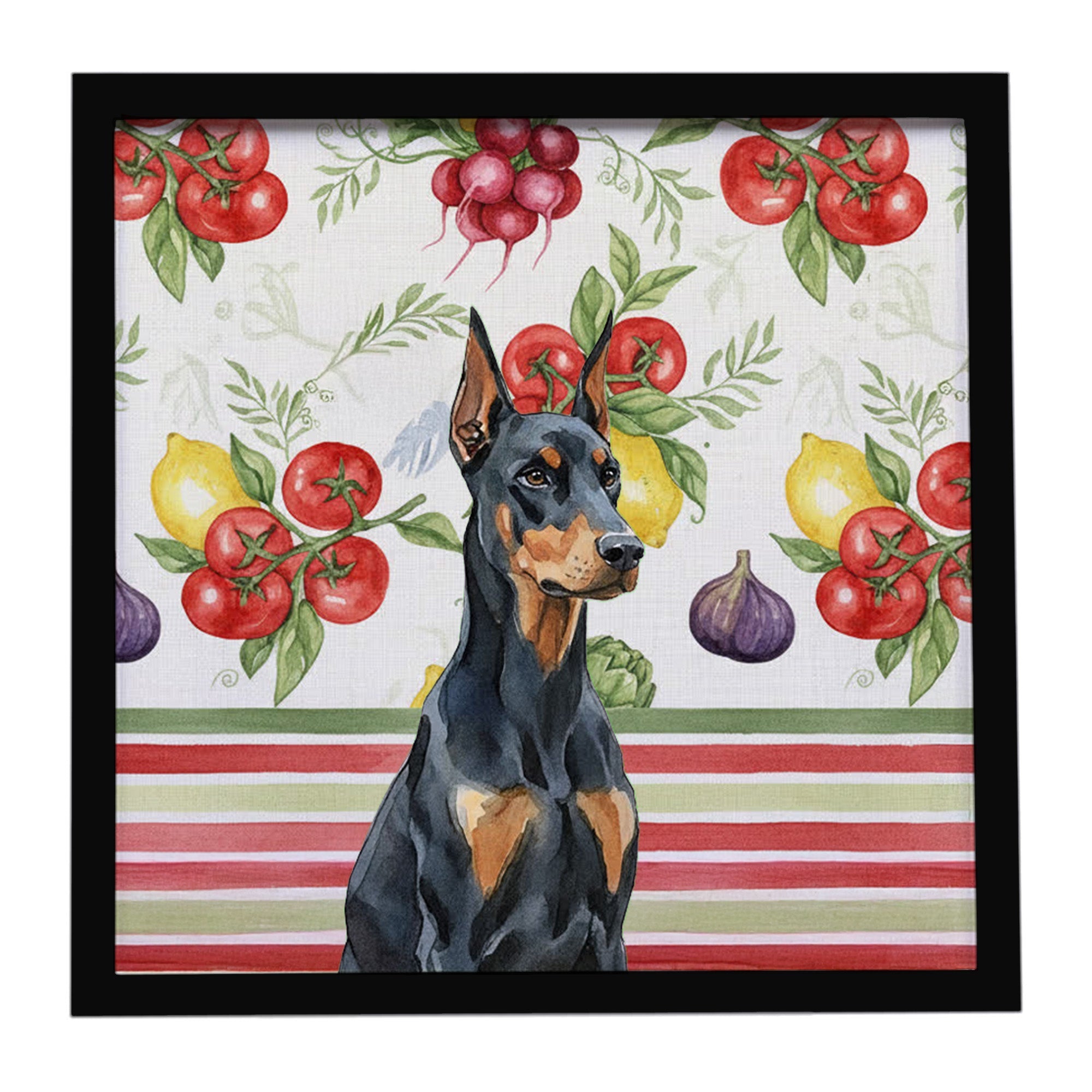 Doberman Pinscher Vegetables Framed Metal Print Bathroom, Kitchen, Office, Home Decor Wall Art Ready to Hang, Square, 8X8