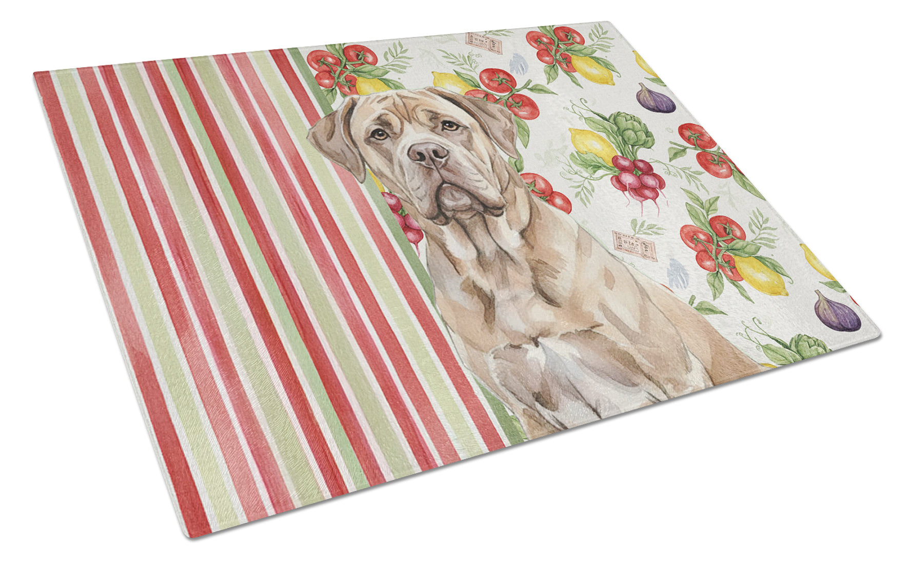 Isabella Dogue de Bordeaux Vegetables Cutting Board Tempered Glass Kitchen Cutting Surface, Heat Resistant Chopping, Non-Slip Feet, Food Prep & Serving