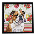 Brindle and White English Bulldog Vegetables Framed Metal Print Bathroom, Kitchen, Office, Home Decor Wall Art Ready to Hang, Square, 8X8