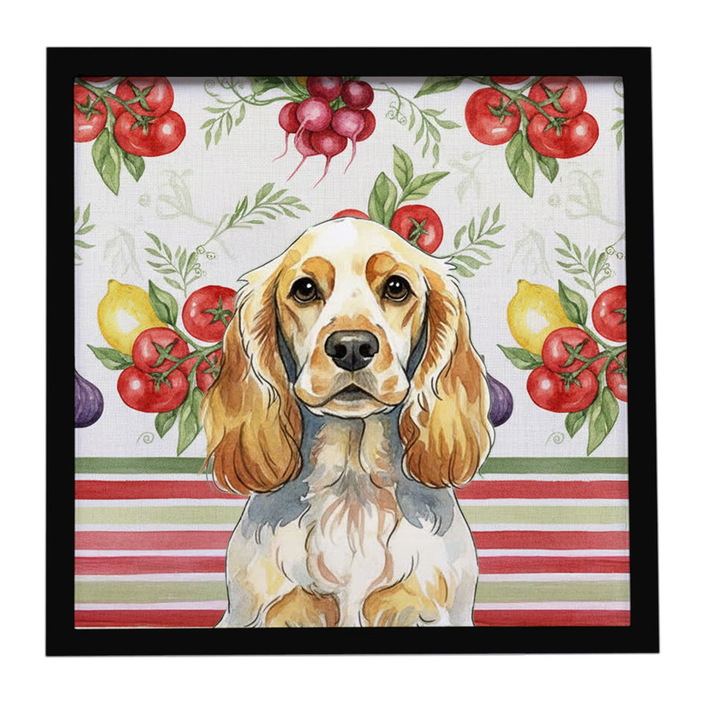Lemon Roan English Cocker Spaniel Vegetables Framed Metal Print Bathroom, Kitchen, Office, Home Decor Wall Art Ready to Hang, Square, 8X8