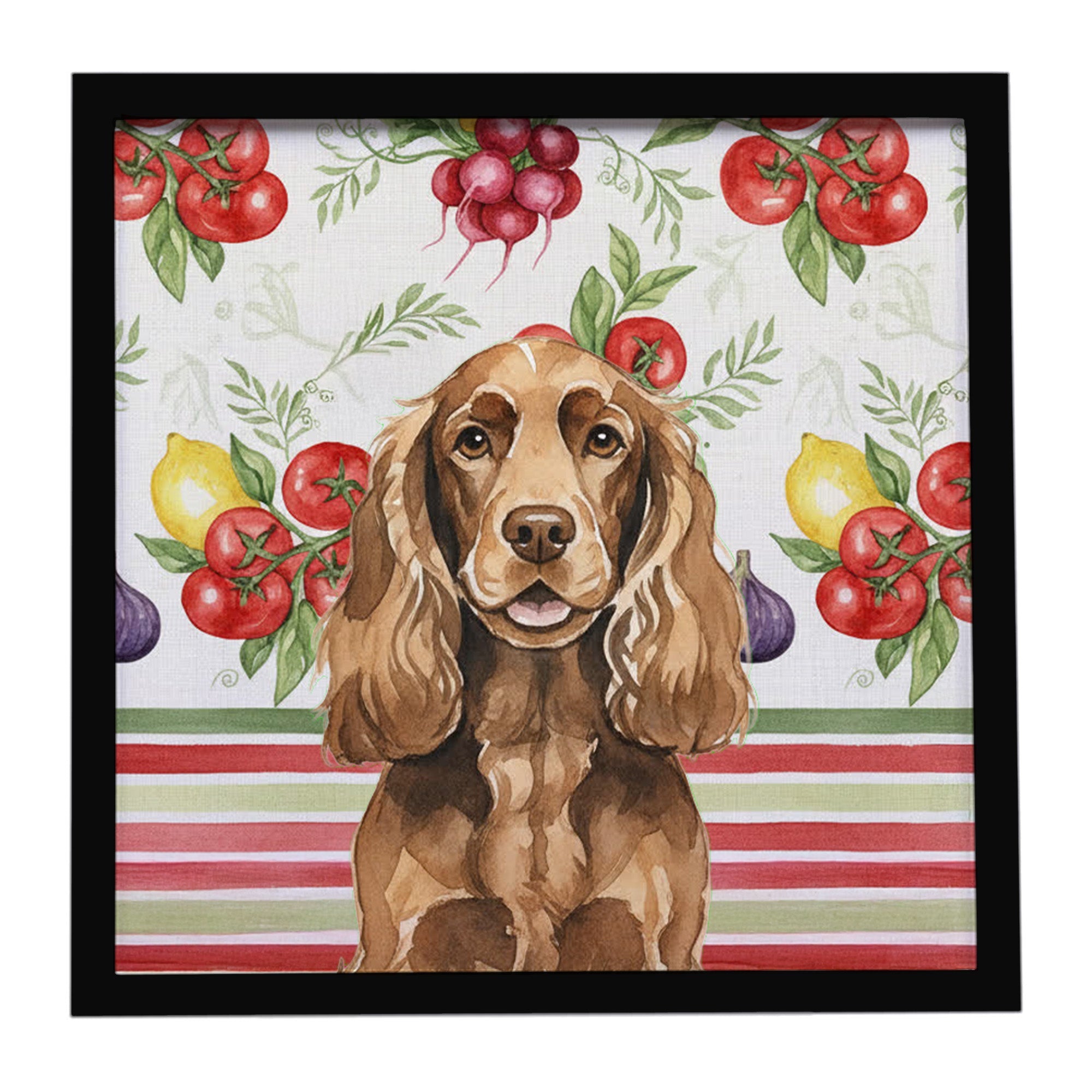 Liver English Cocker Spaniel Vegetables Framed Metal Print Bathroom, Kitchen, Office, Home Decor Wall Art Ready to Hang, Square, 8X8