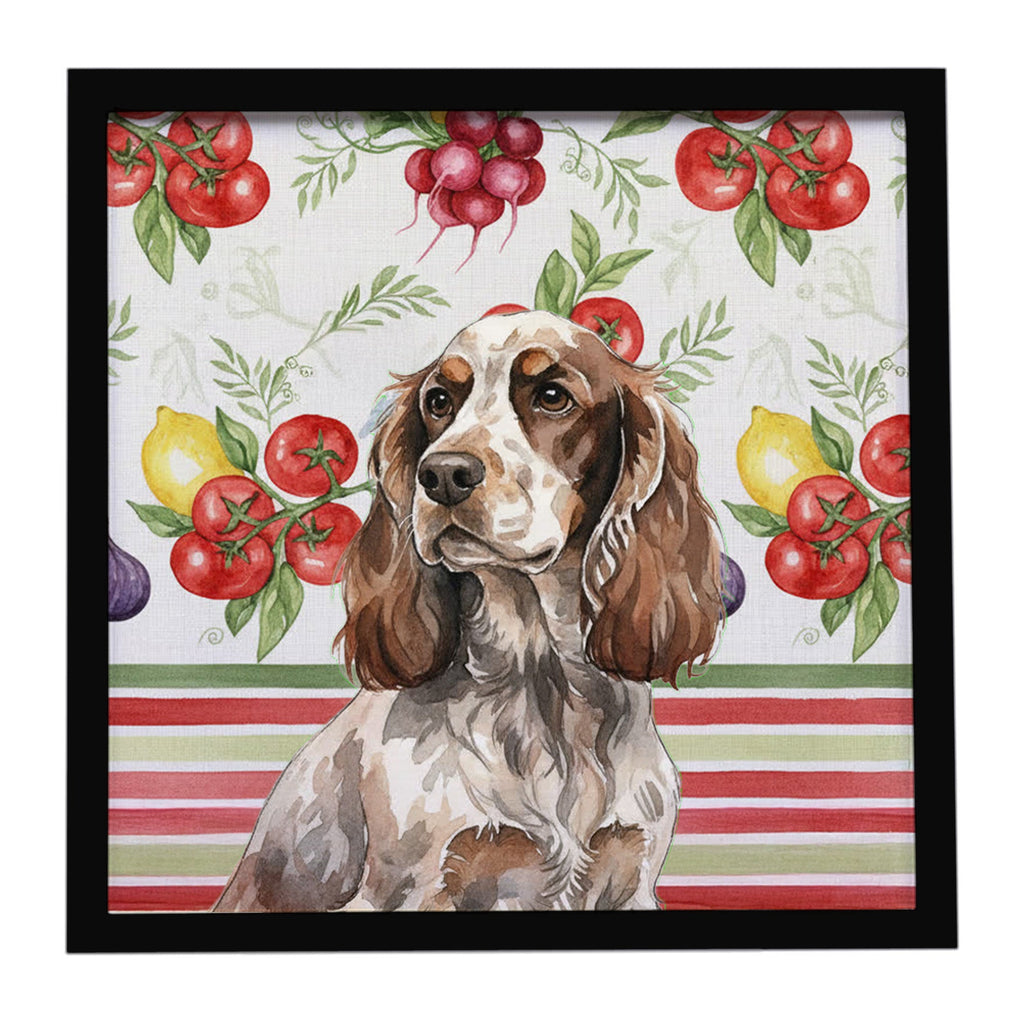 Liver Roan English Cocker Spaniel Vegetables Framed Metal Print Bathroom, Kitchen, Office, Home Decor Wall Art Ready to Hang, Square, 8X8