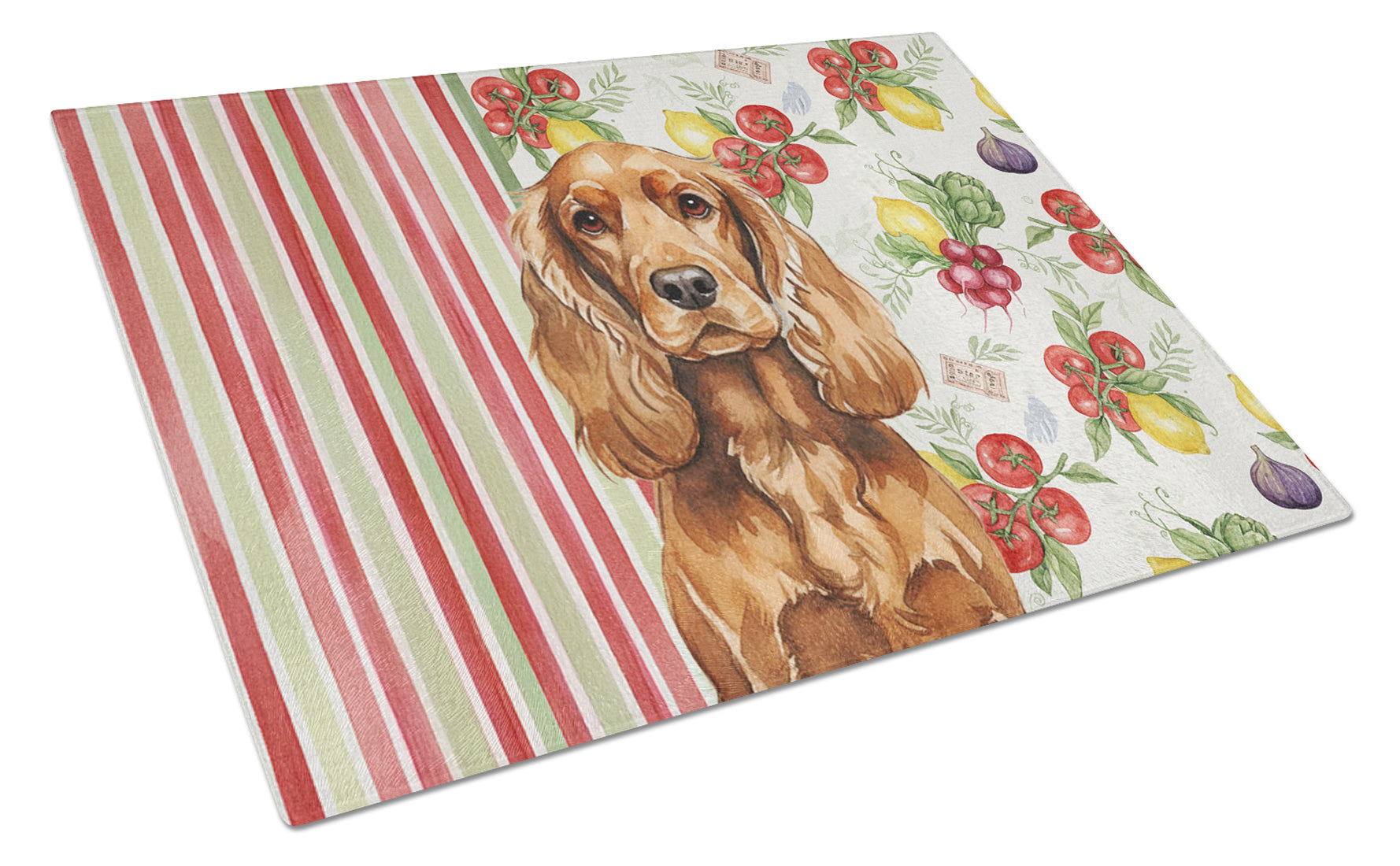 Red English Cocker Spaniel Vegetables Cutting Board Tempered Glass Kitchen Cutting Surface, Heat Resistant Chopping, Non-Slip Feet, Food Prep & Serving