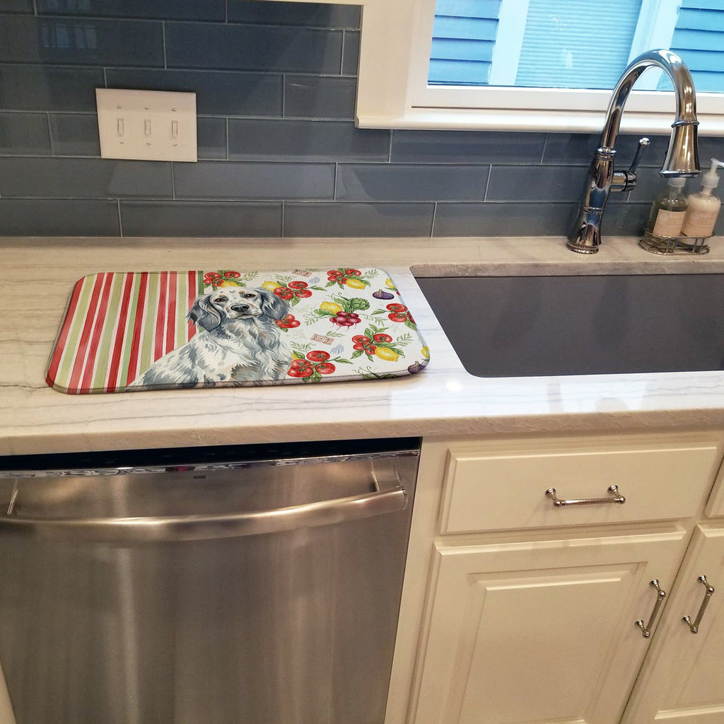Blue Belton English Setter Vegetables Dish Drying Mat Absorbent Dish Drying Mat Pad for Kitchen Counter Dish Drainer Mat for Countertop, 14 x 21", Multicolor