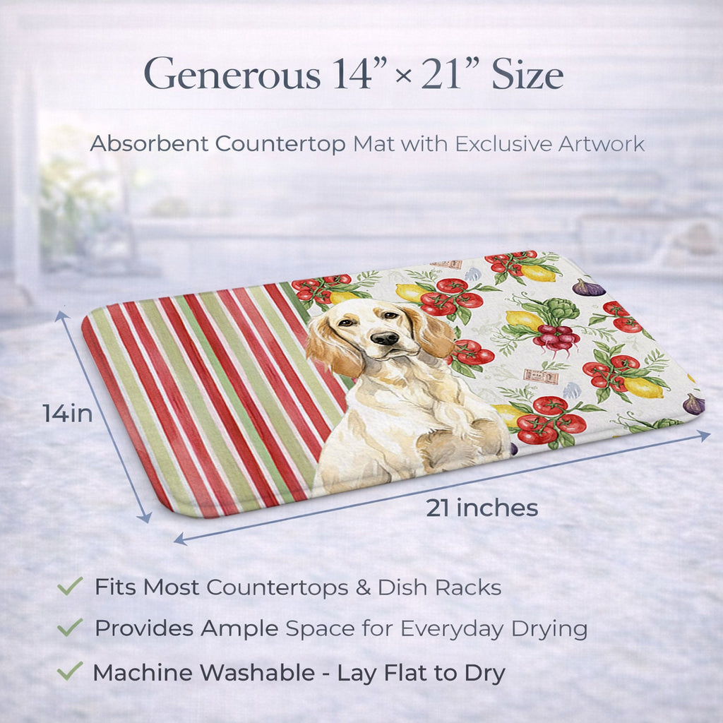 Lemon Belton English Setter Vegetables Dish Drying Mat Absorbent Dish Drying Mat Pad for Kitchen Counter Dish Drainer Mat for Countertop, 14 x 21", Multicolor