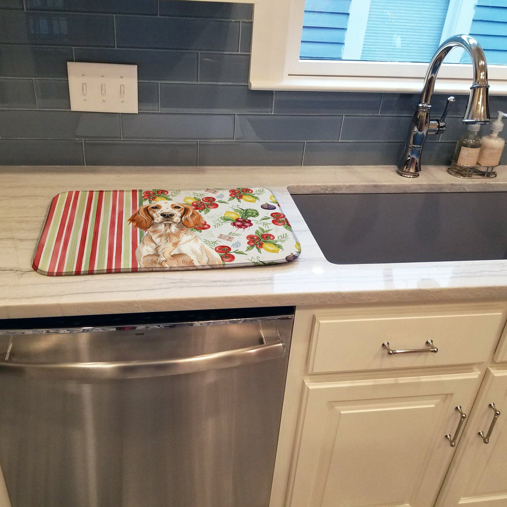 Orange Belton English Setter Vegetables Dish Drying Mat Absorbent Dish Drying Mat Pad for Kitchen Counter Dish Drainer Mat for Countertop, 14 x 21", Multicolor