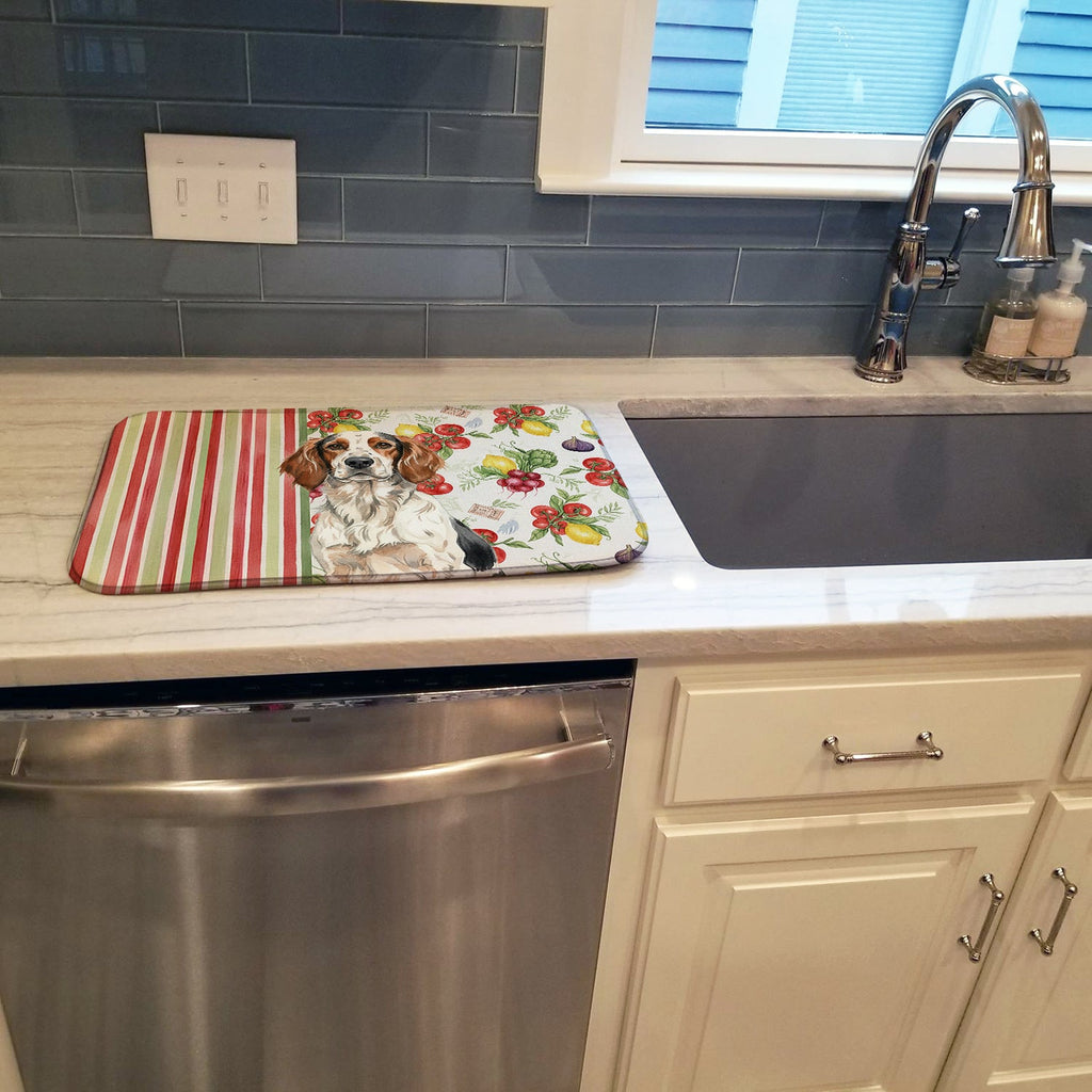 Tricolor English Setter Vegetables Dish Drying Mat Absorbent Dish Drying Mat Pad for Kitchen Counter Dish Drainer Mat for Countertop, 14 x 21", Multicolor
