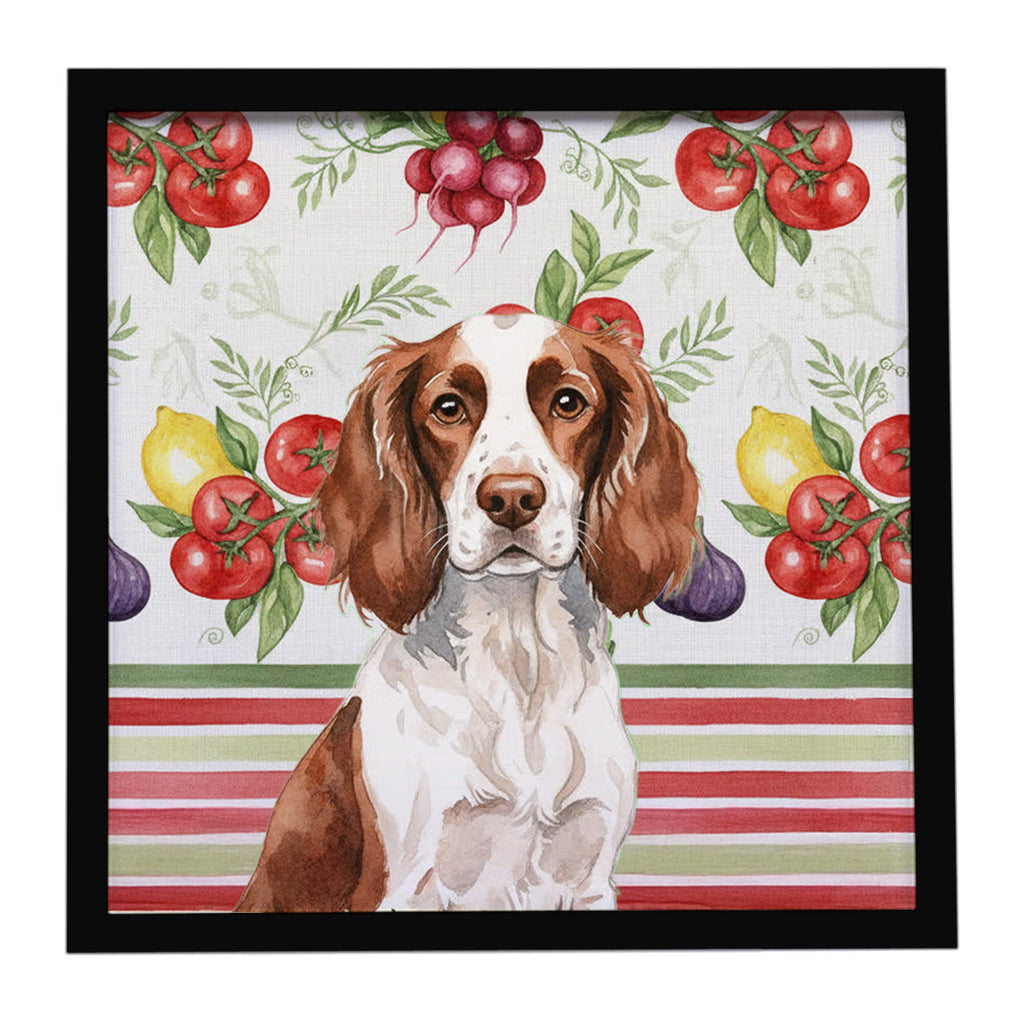 Liver and White English Springer Spaniel Vegetables Framed Metal Print Bathroom, Kitchen, Office, Home Decor Wall Art Ready to Hang, Square, 8X8