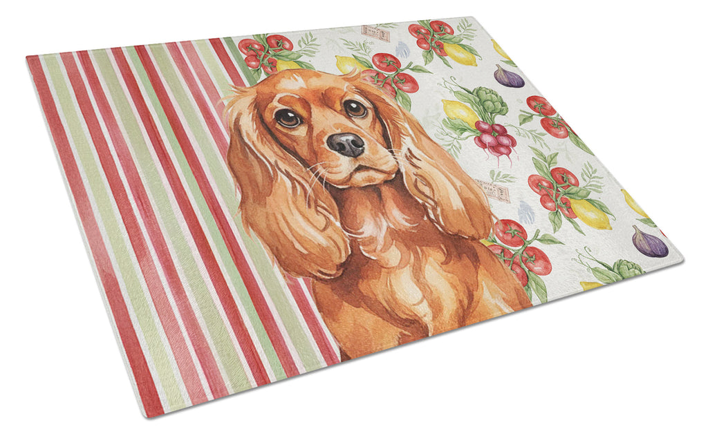 Ruby English Toy Spaniel Vegetables Cutting Board Tempered Glass Kitchen Cutting Surface, Heat Resistant Chopping, Non-Slip Feet, Food Prep & Serving