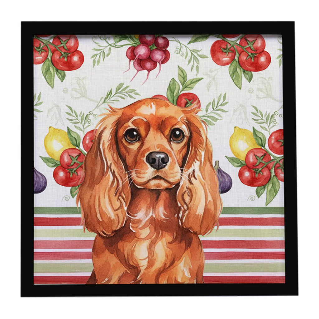 Ruby English Toy Spaniel Vegetables Framed Metal Print Bathroom, Kitchen, Office, Home Decor Wall Art Ready to Hang, Square, 8X8