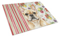 Fawn French Bulldog Vegetables Cutting Board Tempered Glass Kitchen Cutting Surface, Heat Resistant Chopping, Non-Slip Feet, Food Prep & Serving