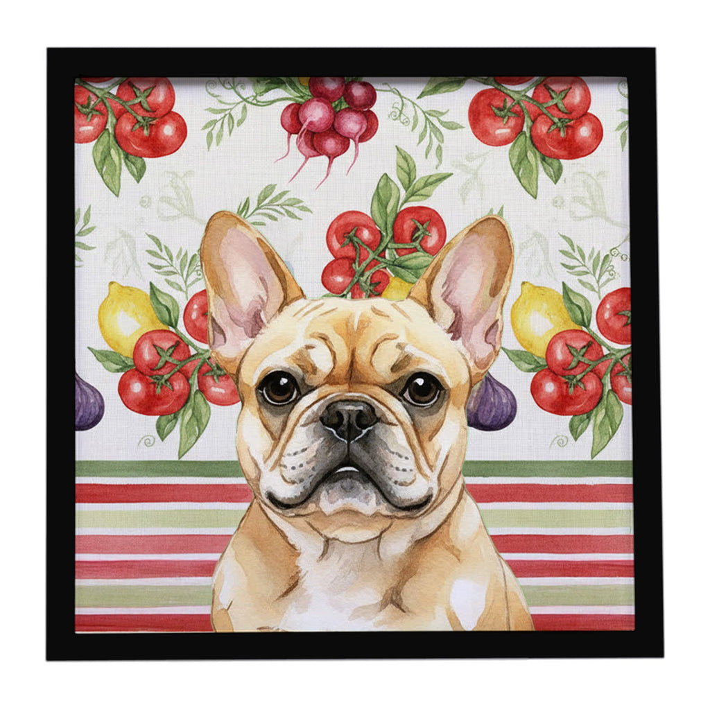 Fawn French Bulldog Vegetables Framed Metal Print Bathroom, Kitchen, Office, Home Decor Wall Art Ready to Hang, Square, 8X8