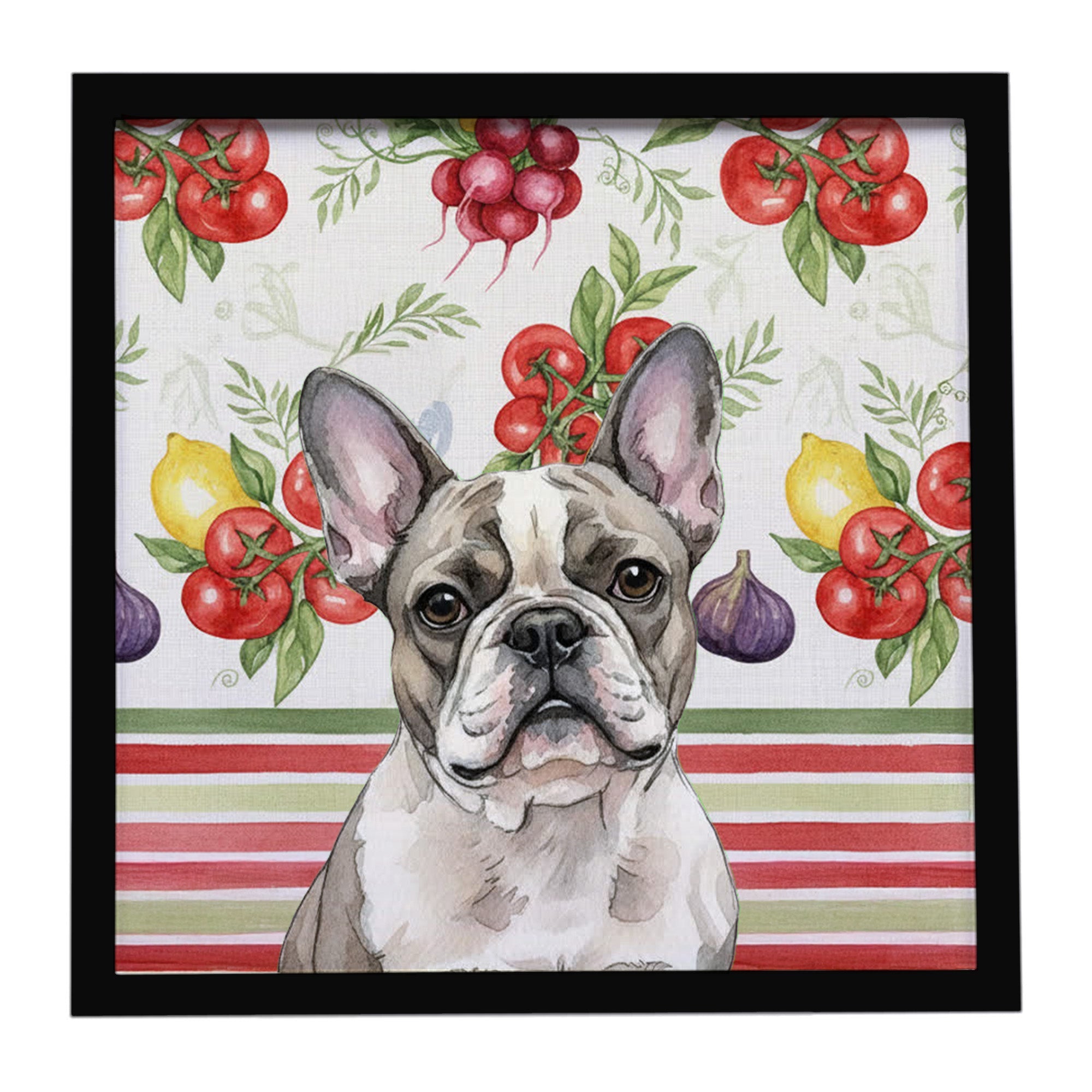Pied French Bulldog Vegetables Framed Metal Print Bathroom, Kitchen, Office, Home Decor Wall Art Ready to Hang, Square, 8X8