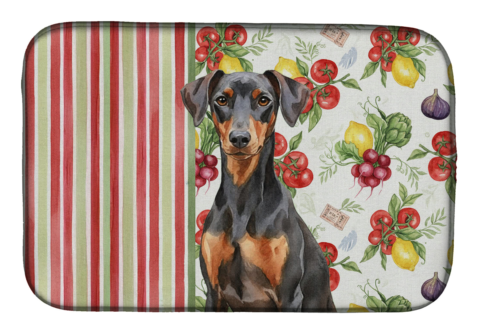 German Pinscher Vegetables Dish Drying Mat Absorbent Dish Drying Mat Pad for Kitchen Counter Dish Drainer Mat for Countertop, 14 x 21", Multicolor