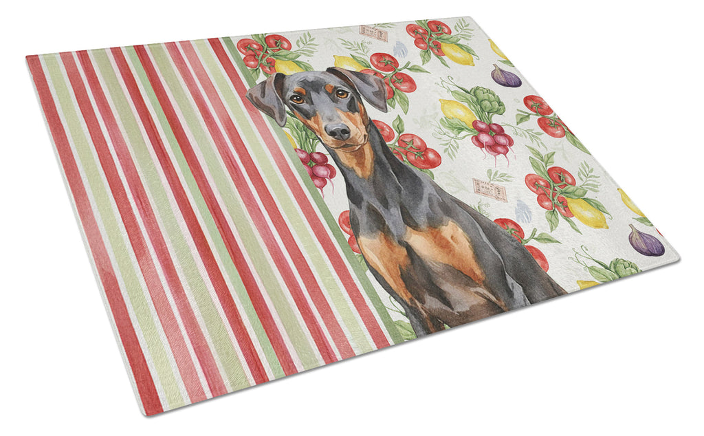 German Pinscher Vegetables Cutting Board Tempered Glass Kitchen Cutting Surface, Heat Resistant Chopping, Non-Slip Feet, Food Prep & Serving