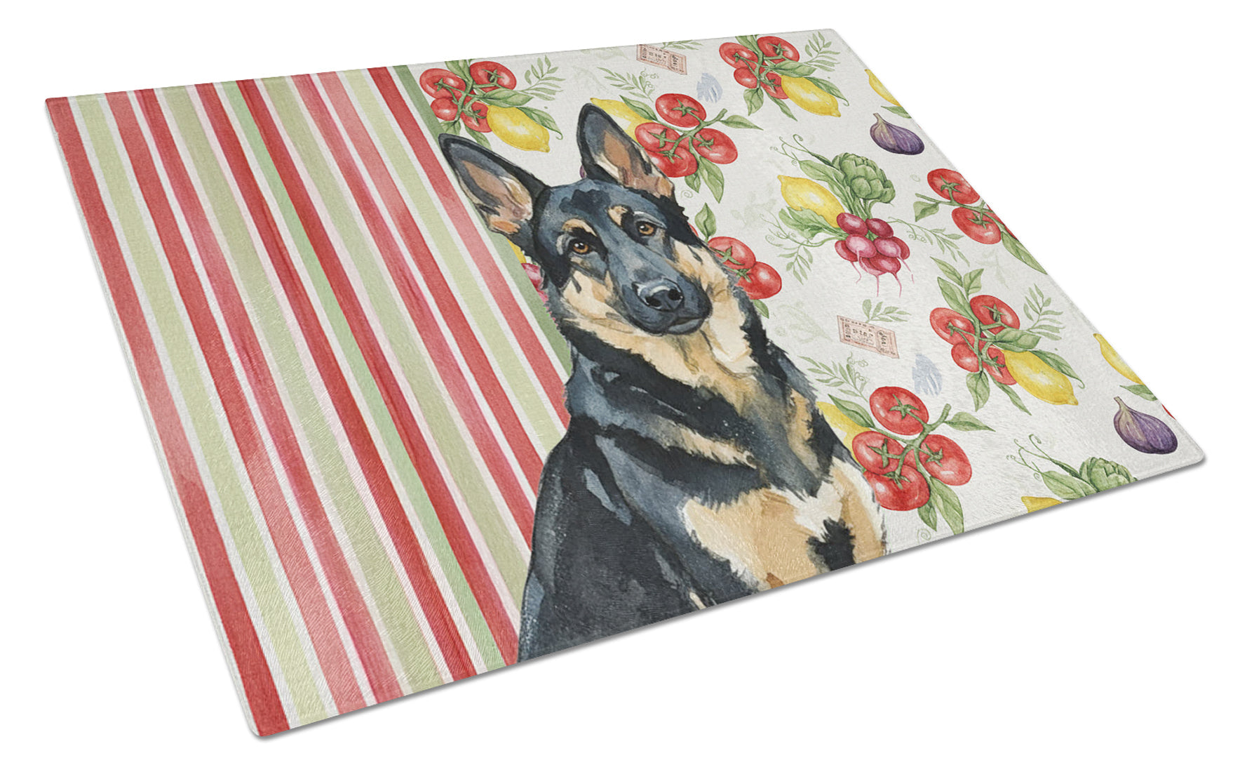 Black and Tan German Shepherd Vegetables Cutting Board Tempered Glass Kitchen Cutting Surface, Heat Resistant Chopping, Non-Slip Feet, Food Prep & Serving