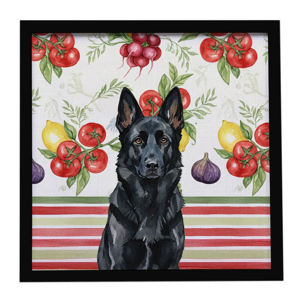 Black German Shepherd Vegetables Framed Metal Print Bathroom, Kitchen, Office, Home Decor Wall Art Ready to Hang, Square, 8X8