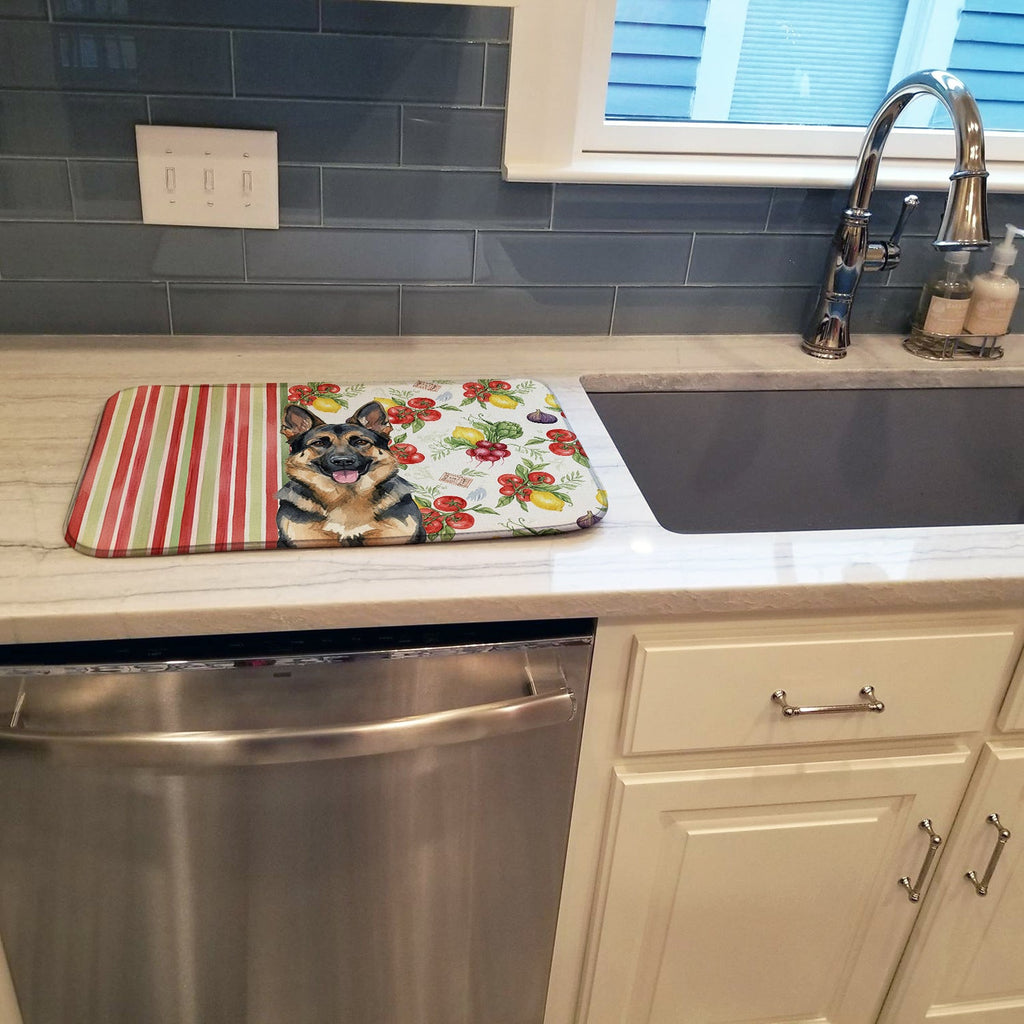 German Shepherd Vegetables Dish Drying Mat Absorbent Dish Drying Mat Pad for Kitchen Counter Dish Drainer Mat for Countertop, 14 x 21", Multicolor