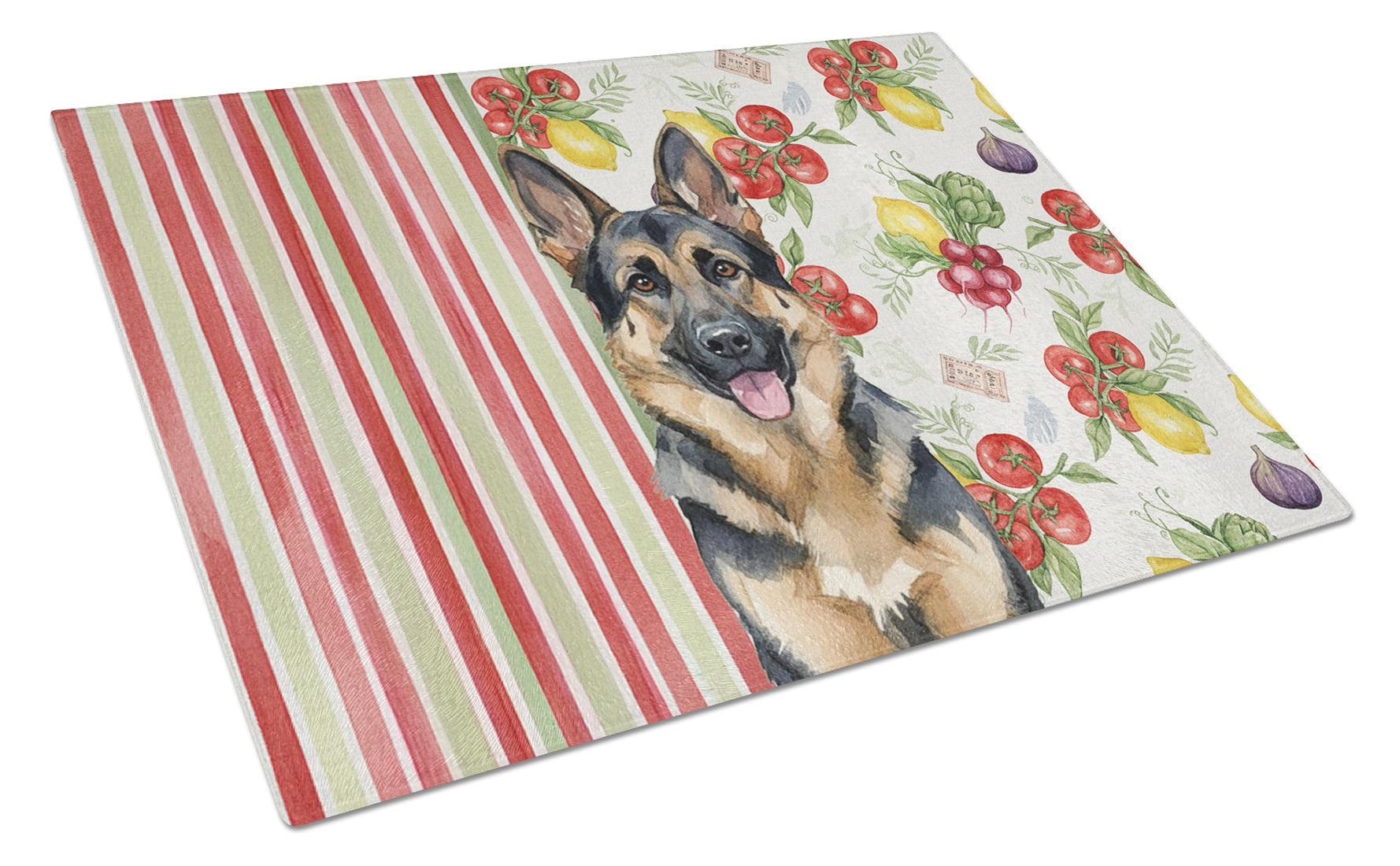 German Shepherd Vegetables Cutting Board Tempered Glass Kitchen Cutting Surface, Heat Resistant Chopping, Non-Slip Feet, Food Prep & Serving