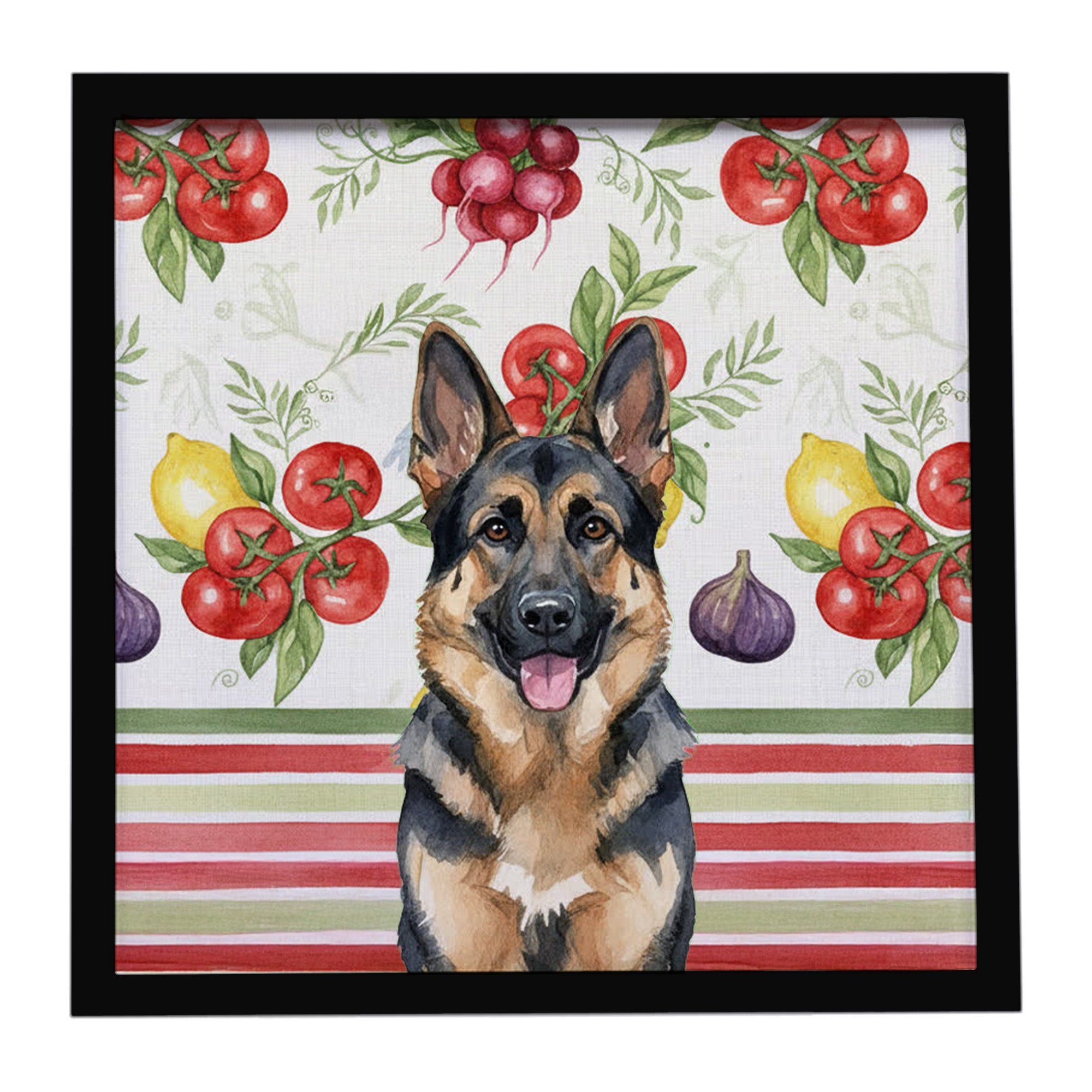 German Shepherd Vegetables Framed Metal Print Bathroom, Kitchen, Office, Home Decor Wall Art Ready to Hang, Square, 8X8