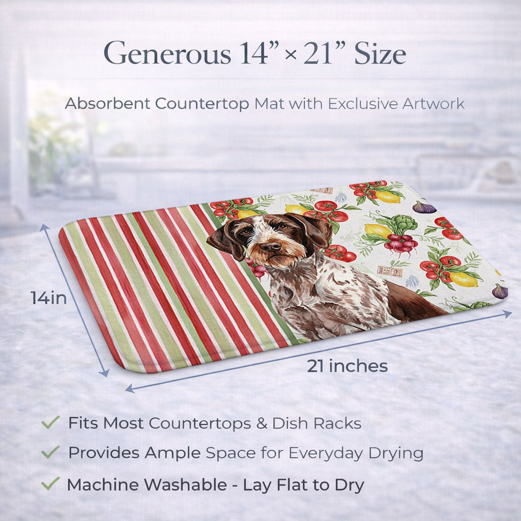 Roan German Wirehaired Pointer Vegetables Dish Drying Mat Absorbent Dish Drying Mat Pad for Kitchen Counter Dish Drainer Mat for Countertop, 14 x 21", Multicolor