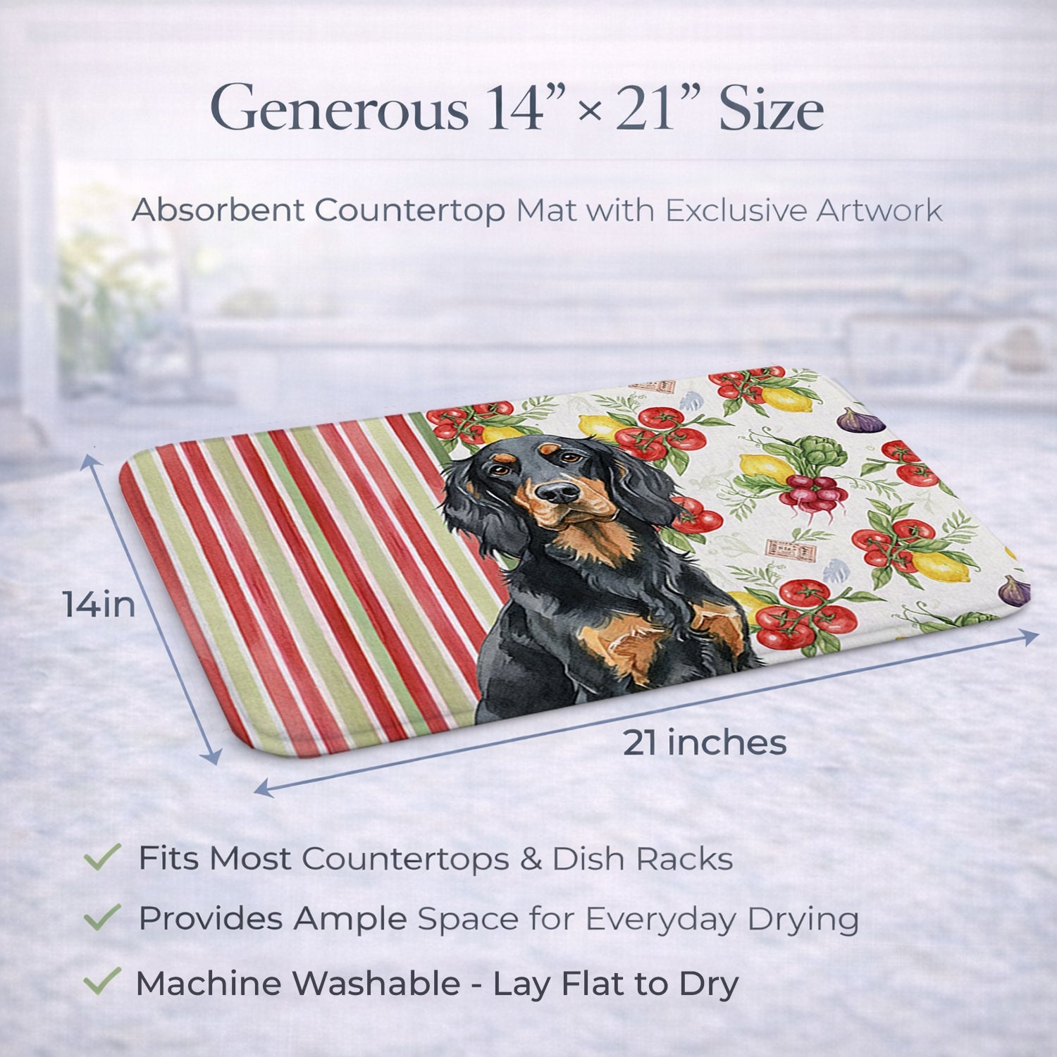 Gordon Setter Vegetables Dish Drying Mat Absorbent Dish Drying Mat Pad for Kitchen Counter Dish Drainer Mat for Countertop, 14 x 21", Multicolor