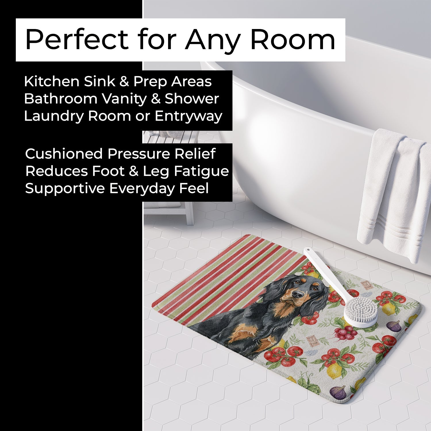 Gordon Setter Vegetables Memory Foam Kitchen Mat Machine Washable Anti-Fatigue Cushion Comfort Bath or Kitchen Rug