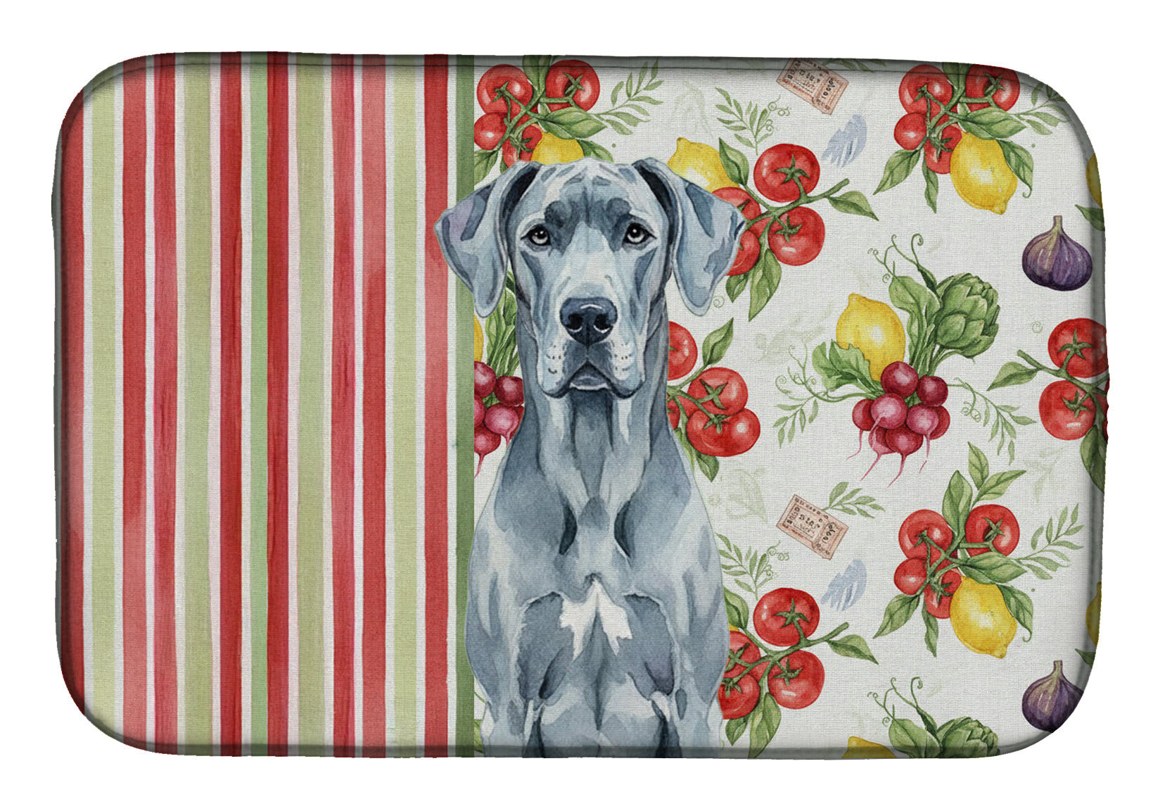 Blue Great Dane Vegetables Dish Drying Mat Absorbent Dish Drying Mat Pad for Kitchen Counter Dish Drainer Mat for Countertop, 14 x 21", Multicolor
