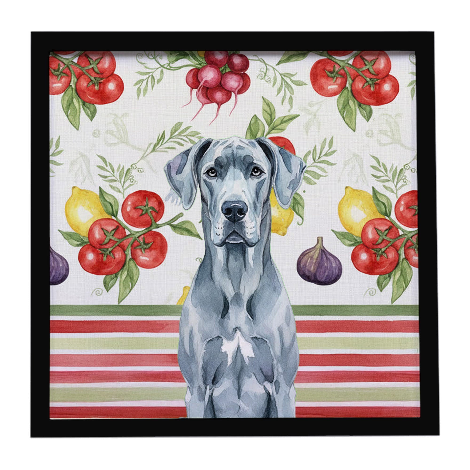 Blue Great Dane Vegetables Framed Metal Print Bathroom, Kitchen, Office, Home Decor Wall Art Ready to Hang, Square, 8X8