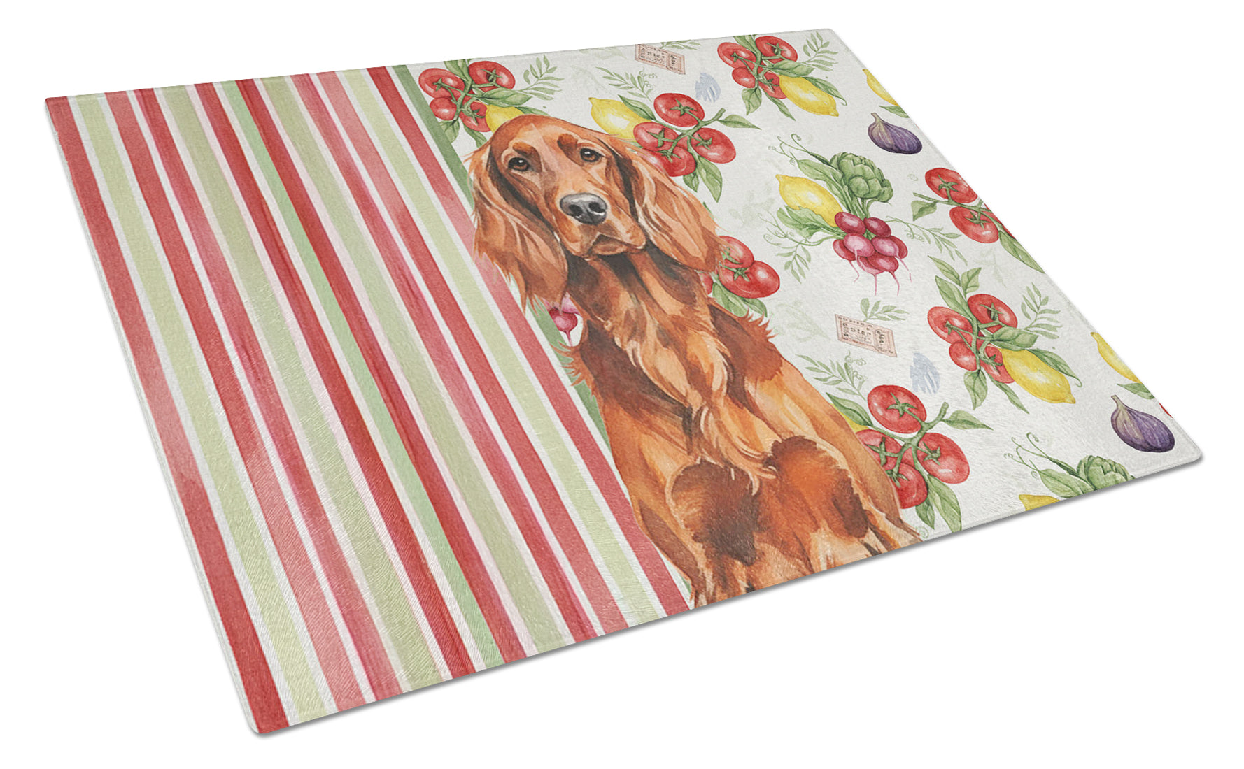 Irish Setter Vegetables Cutting Board Tempered Glass Kitchen Cutting Surface, Heat Resistant Chopping, Non-Slip Feet, Food Prep & Serving