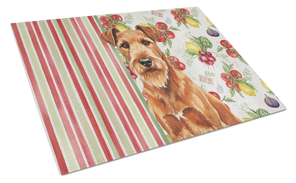 Irish Terrier Vegetables Cutting Board Tempered Glass Kitchen Cutting Surface, Heat Resistant Chopping, Non-Slip Feet, Food Prep & Serving