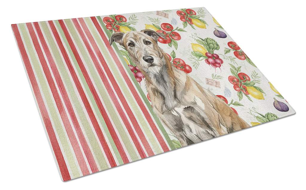 Brindle Irish Wolfhound Vegetables Cutting Board Tempered Glass Kitchen Cutting Surface, Heat Resistant Chopping, Non-Slip Feet, Food Prep & Serving