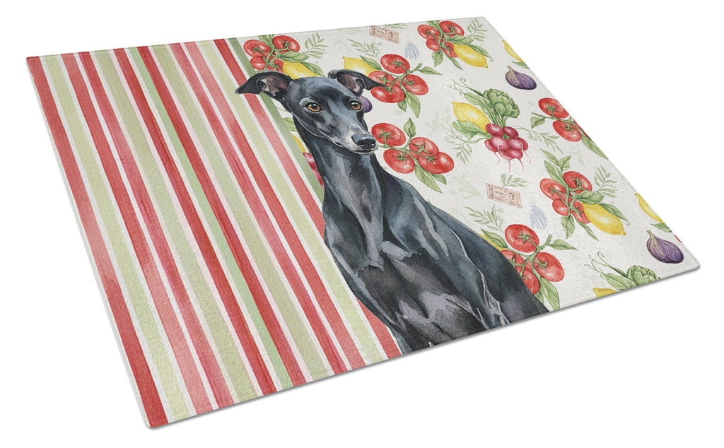 Black Italian Greyhound Vegetables Cutting Board Tempered Glass Kitchen Cutting Surface, Heat Resistant Chopping, Non-Slip Feet, Food Prep & Serving