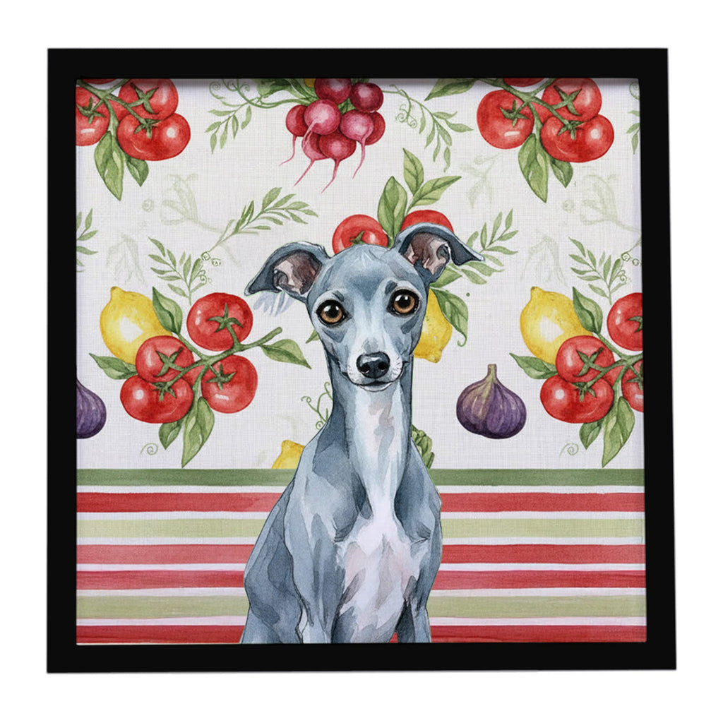 Blue Italian Greyhound Vegetables Framed Metal Print Bathroom, Kitchen, Office, Home Decor Wall Art Ready to Hang, Square, 8X8