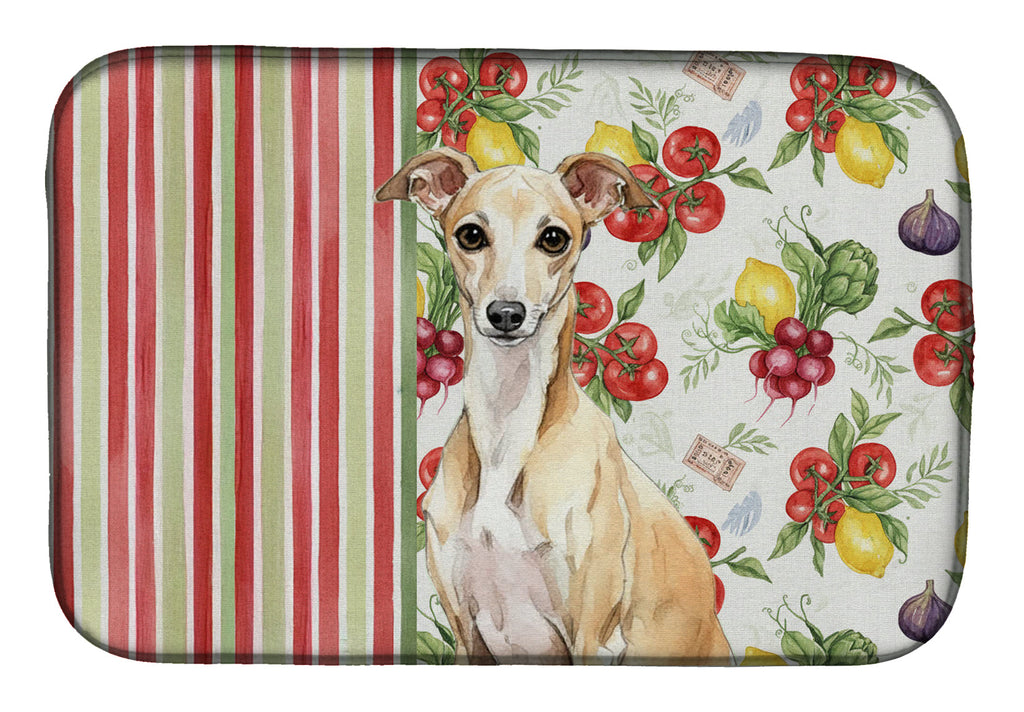 Fawn Italian Greyhound Vegetables Dish Drying Mat Absorbent Dish Drying Mat Pad for Kitchen Counter Dish Drainer Mat for Countertop, 14 x 21", Multicolor