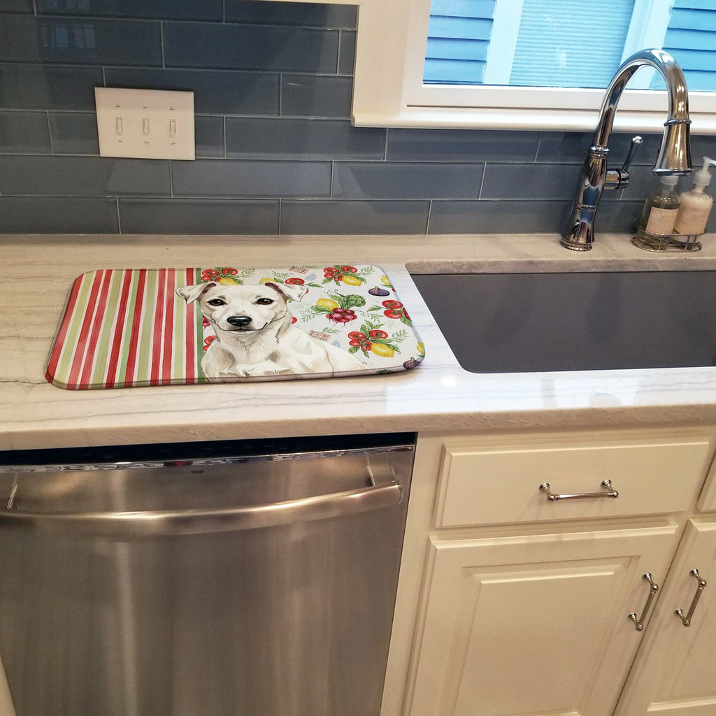 White Jack Russell Terrier Vegetables Dish Drying Mat Absorbent Dish Drying Mat Pad for Kitchen Counter Dish Drainer Mat for Countertop, 14 x 21", Multicolor