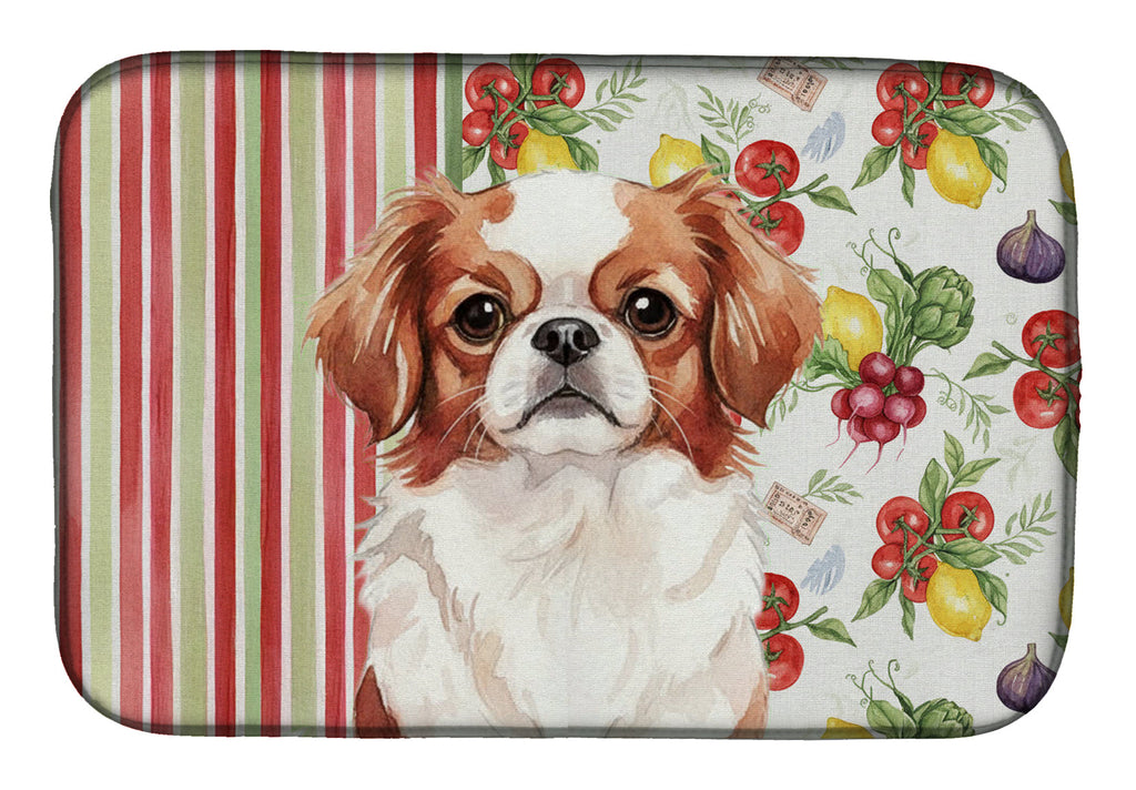 Red and White Japanese Chin Vegetables Dish Drying Mat Absorbent Dish Drying Mat Pad for Kitchen Counter Dish Drainer Mat for Countertop, 14 x 21", Multicolor