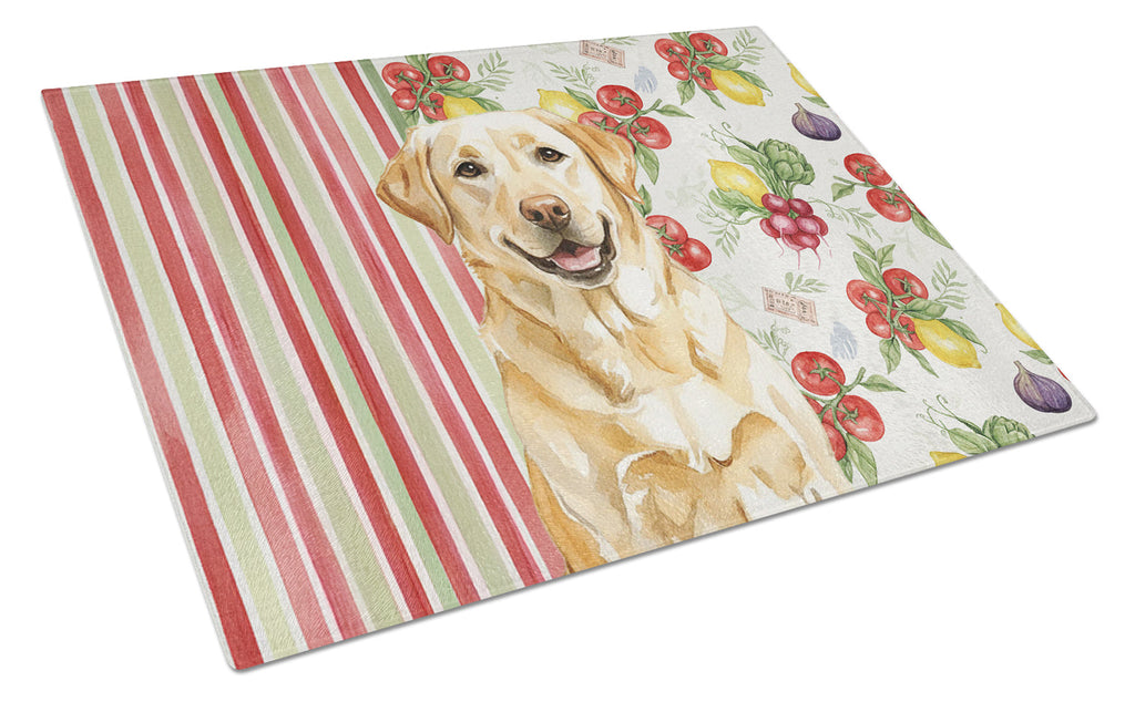 Yellow Labrador Retriever Vegetables Cutting Board Tempered Glass Kitchen Cutting Surface, Heat Resistant Chopping, Non-Slip Feet, Food Prep & Serving