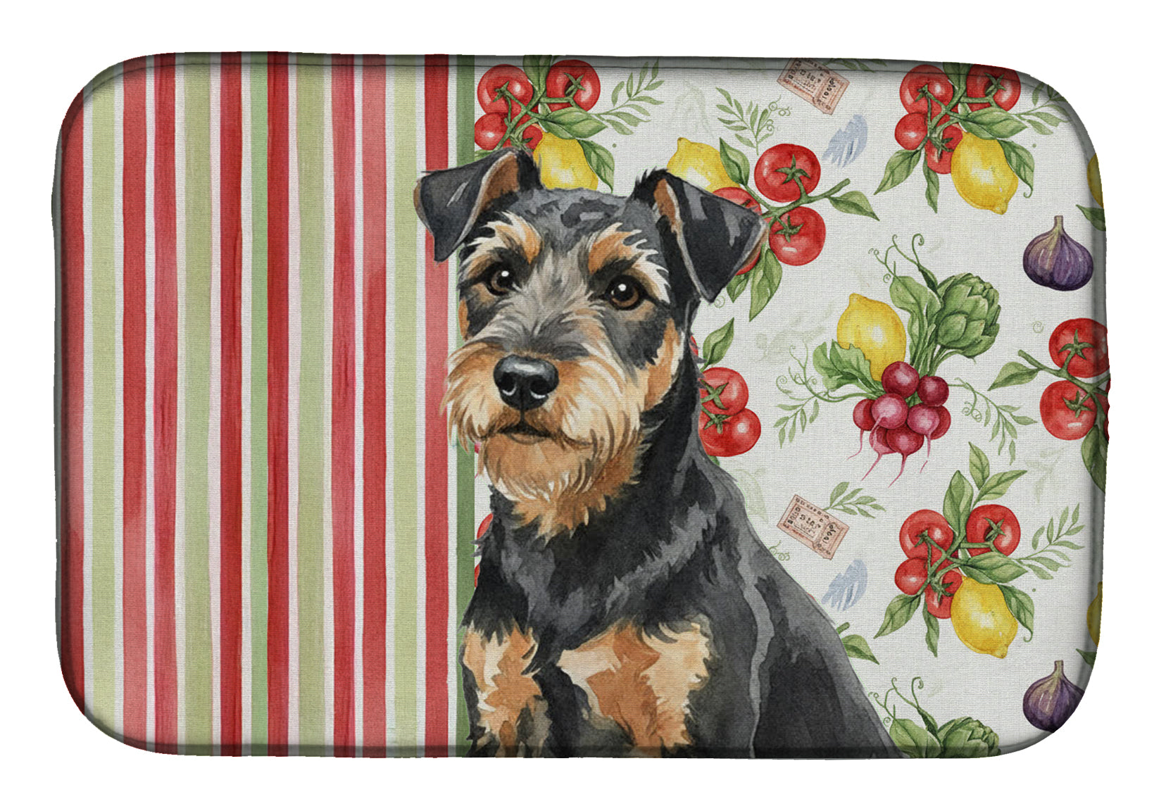 Black and Tan Lakeland Terrier Vegetables Dish Drying Mat Absorbent Dish Drying Mat Pad for Kitchen Counter Dish Drainer Mat for Countertop, 14 x 21", Multicolor