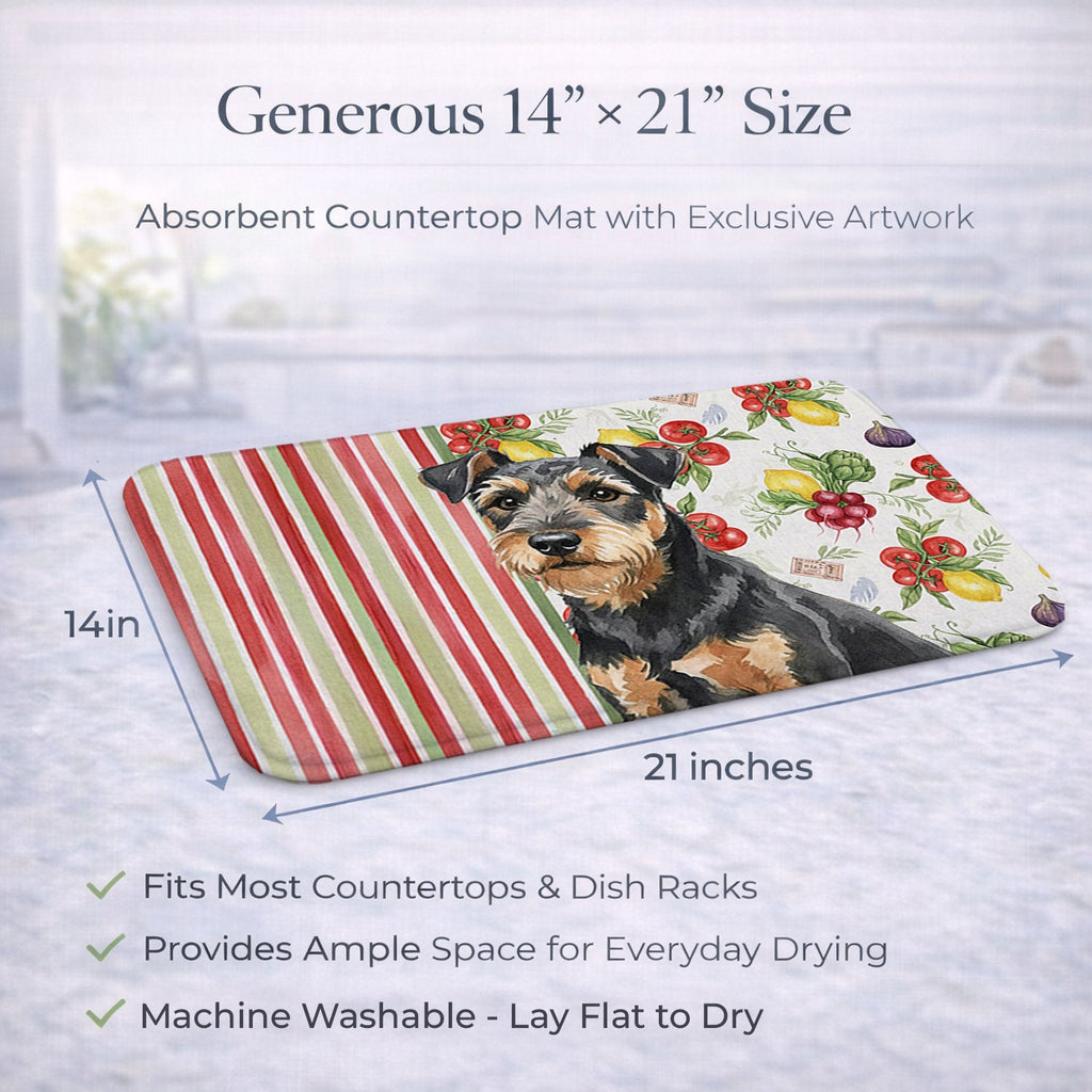 Black and Tan Lakeland Terrier Vegetables Dish Drying Mat Absorbent Dish Drying Mat Pad for Kitchen Counter Dish Drainer Mat for Countertop, 14 x 21", Multicolor