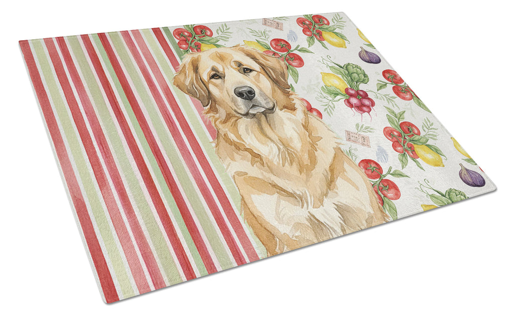 Sandy Leonberger Vegetables Cutting Board Tempered Glass Kitchen Cutting Surface, Heat Resistant Chopping, Non-Slip Feet, Food Prep & Serving