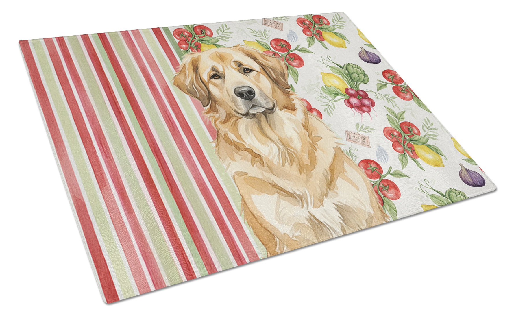 Sandy Leonberger Vegetables Cutting Board Tempered Glass Kitchen Cutting Surface, Heat Resistant Chopping, Non-Slip Feet, Food Prep & Serving