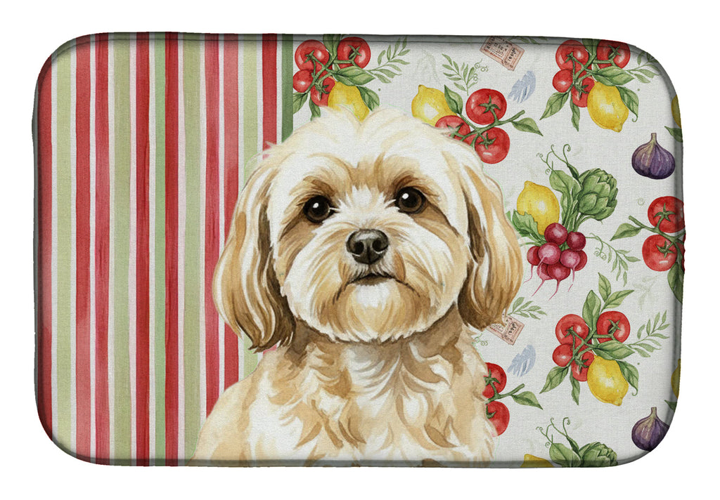 Cream Lhasa Apso Vegetables Dish Drying Mat Absorbent Dish Drying Mat Pad for Kitchen Counter Dish Drainer Mat for Countertop, 14 x 21", Multicolor