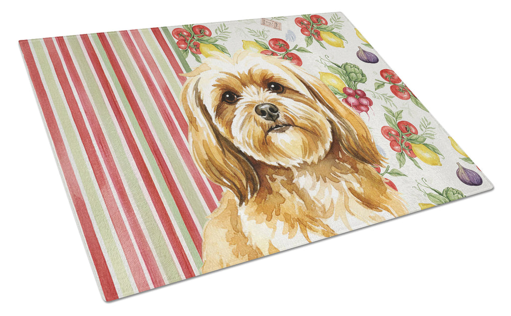 Gold Lhasa Apso Vegetables Cutting Board Tempered Glass Kitchen Cutting Surface, Heat Resistant Chopping, Non-Slip Feet, Food Prep & Serving