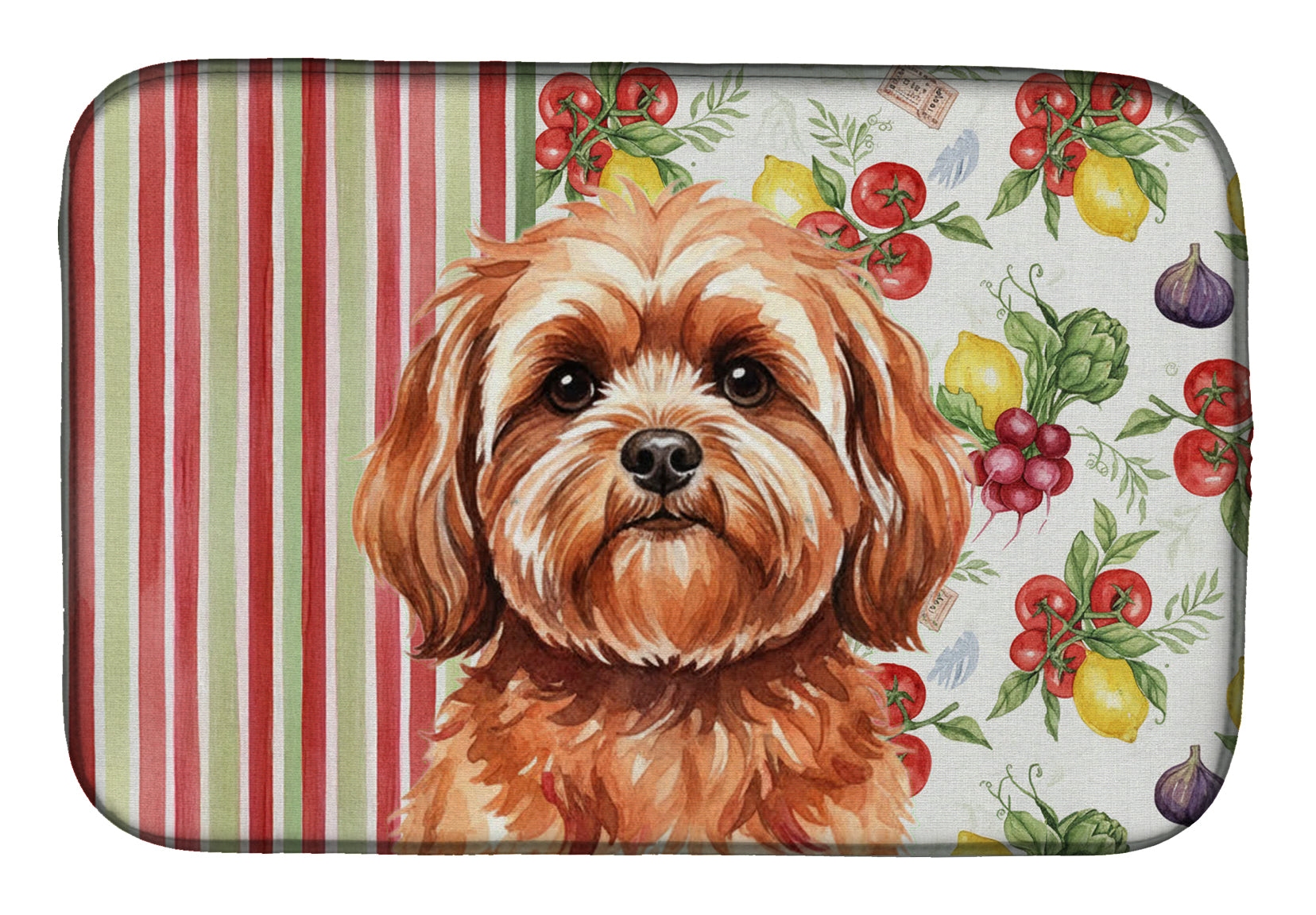 Red Lhasa Apso Vegetables Dish Drying Mat Absorbent Dish Drying Mat Pad for Kitchen Counter Dish Drainer Mat for Countertop, 14 x 21", Multicolor