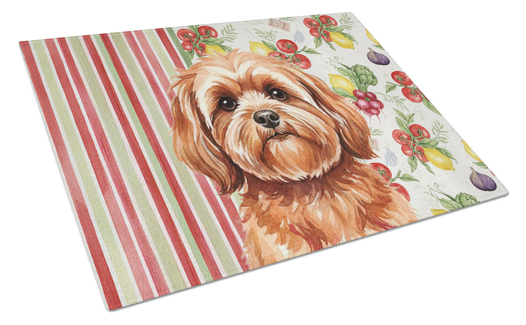 Red Lhasa Apso Vegetables Cutting Board Tempered Glass Kitchen Cutting Surface, Heat Resistant Chopping, Non-Slip Feet, Food Prep & Serving