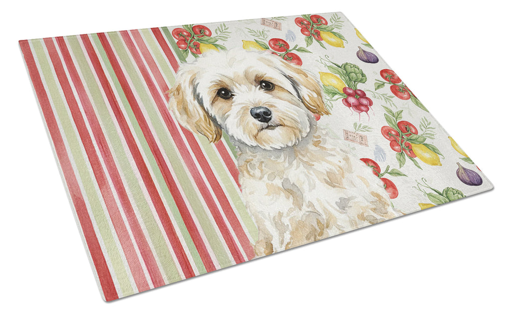 Maltipoo Vegetables Cutting Board Tempered Glass Kitchen Cutting Surface, Heat Resistant Chopping, Non-Slip Feet, Food Prep & Serving