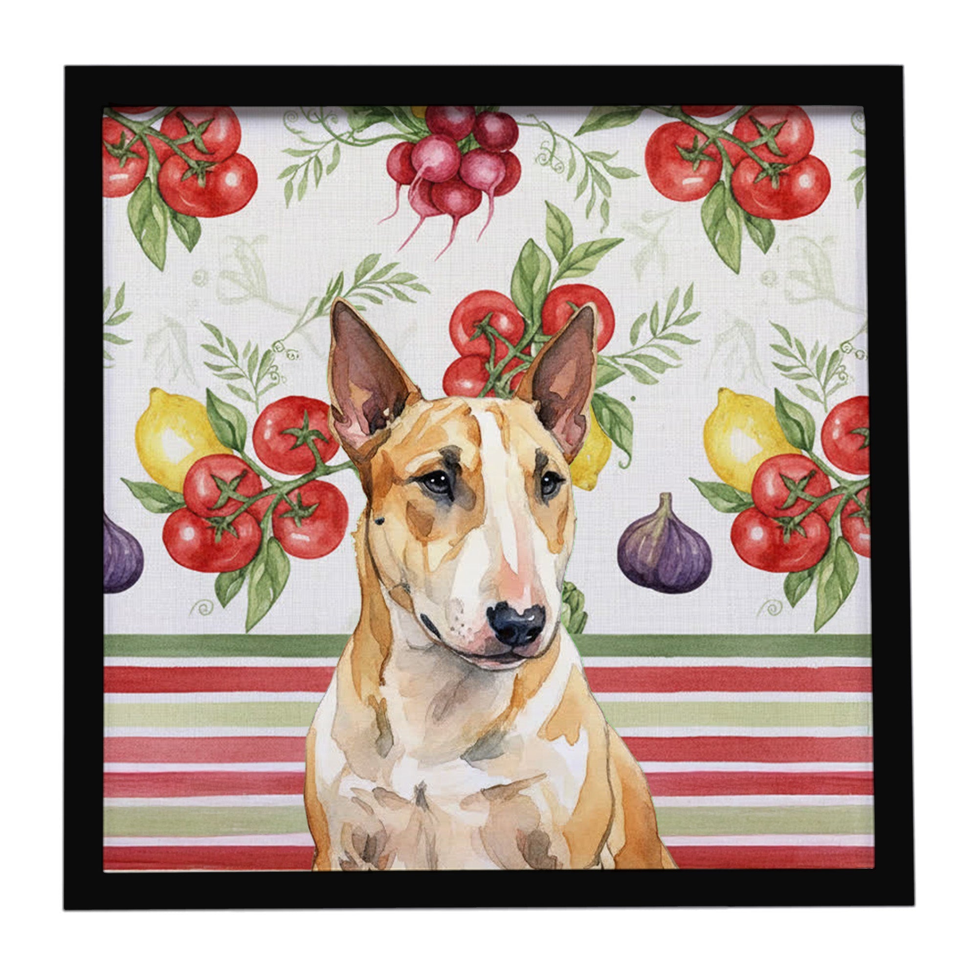 Miniature Bull Terrier Vegetables Framed Metal Print Bathroom, Kitchen, Office, Home Decor Wall Art Ready to Hang, Square, 8X8
