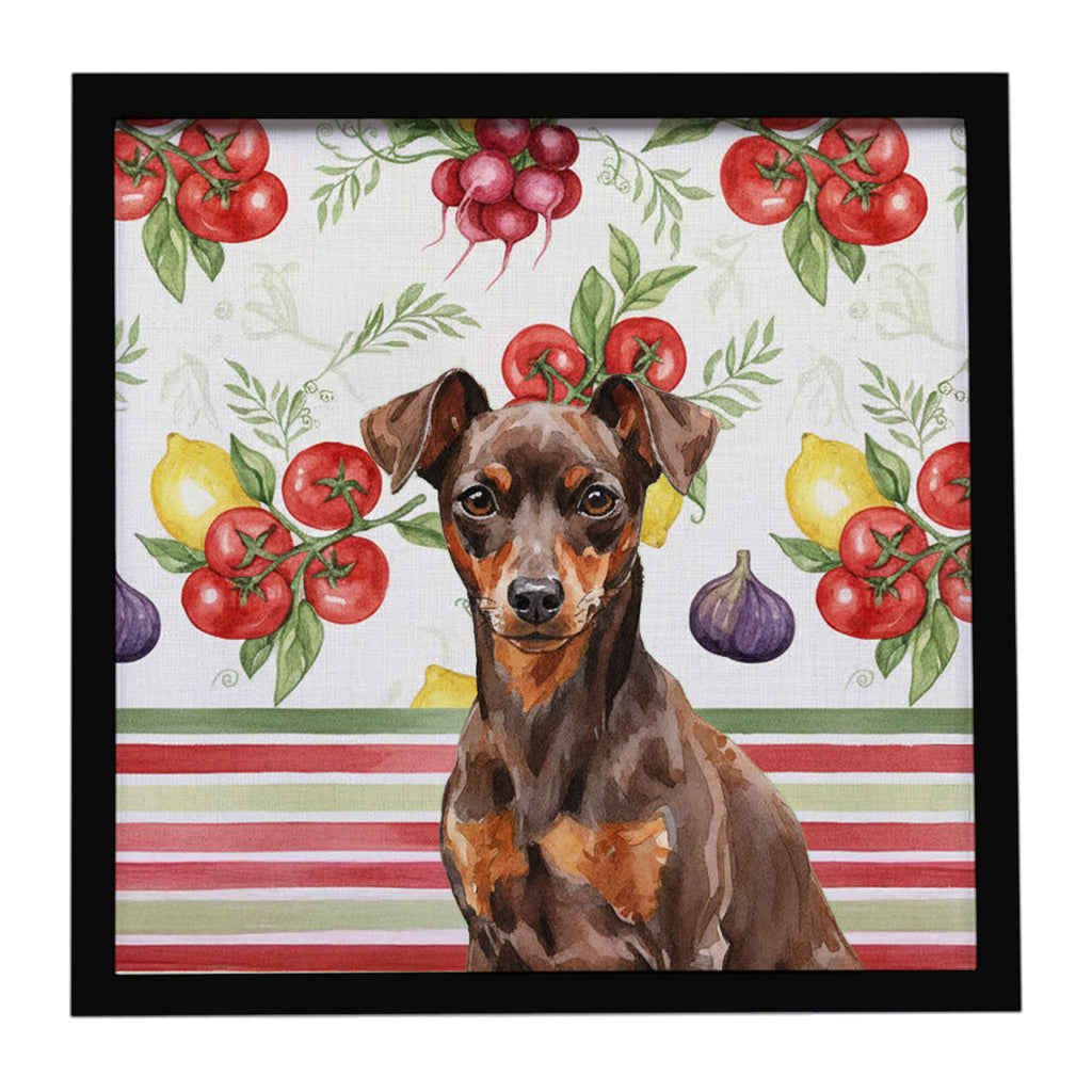Chocolate and Rust Miniature Pinscher Min Pin Vegetables Framed Metal Print Bathroom, Kitchen, Office, Home Decor Wall Art Ready to Hang, Square, 8X8